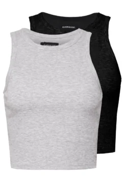 2 PackTopLight Grey/Black Donna T-shirt E Top EVF21D01W-C11