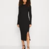 Even&Odd Circ Long Sleeves Midi High Slit Dress - Abito In Maglia - Black