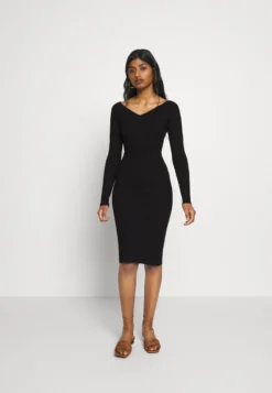 V Ausschnitt Ripp Mini Bodycon StrickkleidTubinoBlack Donna Vestiti EVF21C01P-Q11