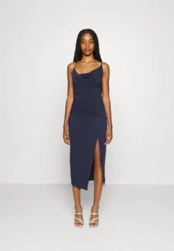 Even&Odd Circ Asymmetric Neckline Slit Dress Vestito Elegante503Dark Blue Donna Vestiti EV421C1CM-K11