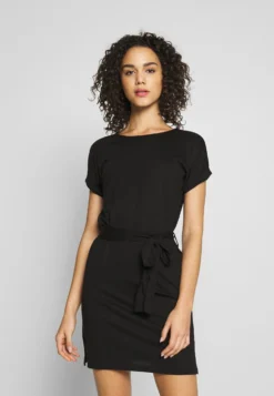 Even&Odd Basic Short Sleeves Mini Belted Dress - Vestito Di Maglina - Black/Black